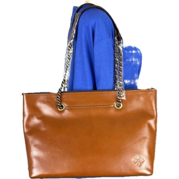 Patricia Nash Cognac Leather Zip Close Shoulder Strap Faux Suede Lining Tote Bag - Picture 3 of 8